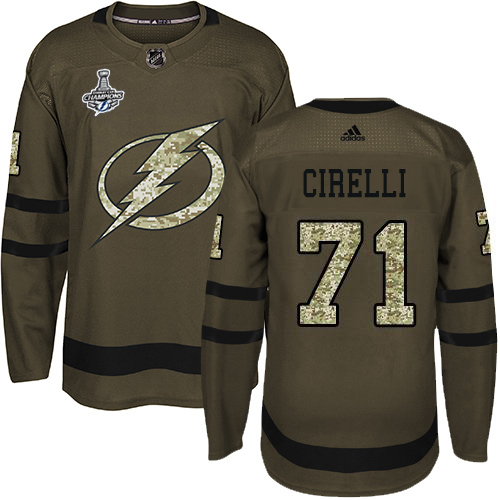 Men Adidas Tampa Bay Lightning #71 Anthony Cirelli Green Salute to Service 2020 Stanley Cup Champions Stitched NHL Jersey->tampa bay lightning->NHL Jersey